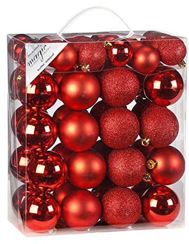 50 Christbaumkugeln 4cm und 6cm PVC Box ( rot ) // Weihnachtskugeln Baumkugeln Baumschmuck Weihnachtsdeko Kugeln