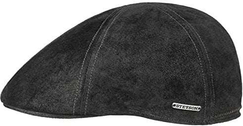 Stetson Texas Leder (Pigskin) Schiebermütze Herren - Ledermütze mit Baumwollfutter - Schirmmütze (Schirmlänge ca. 4.6 cm) - Flatcap aus Leder - Flat Cap Sommer/Winter schwarz M (56-57 cm)
