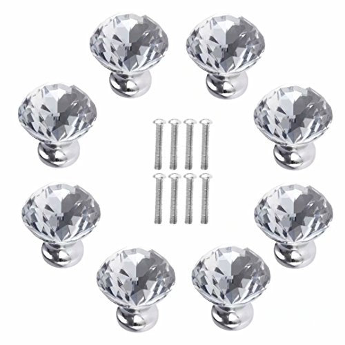 FBSHOP(TM) 8 Stück 30 mm Transparent Schrankknöpfe Schubladenknöpfe Möbelknöpfe Kristall Möbelgriffe Möbelknauf Schrankgriffe für Küche Büro Schlafzimmer-Möbel,