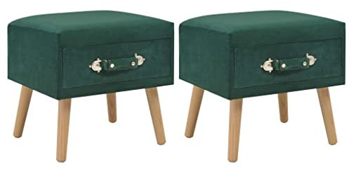 vidaXL 2X Nachttisch 1 Schublade Nachtschrank Nachtkonsole Nachtkommode Schlafzimmer Kommode Schrank Beistelltisch Beistellschrank Grün Samt 40x35x40cm
