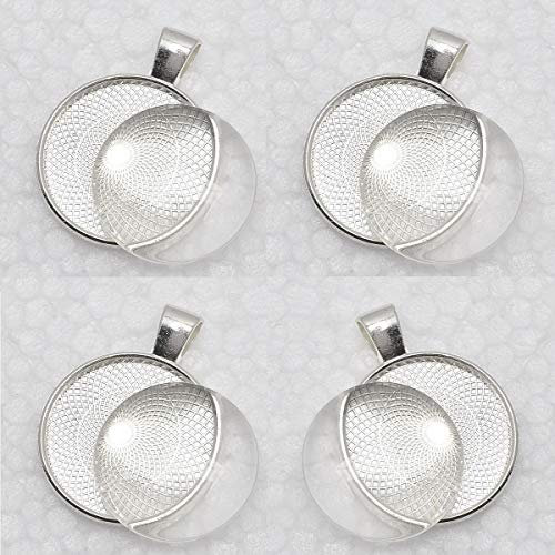 Perlin - 4 Set Medaillons Metall Anhänger Fassungen und 30mm Rund Klar Glas Cabochon, Fassung Rahmen Super Optik Bastelset