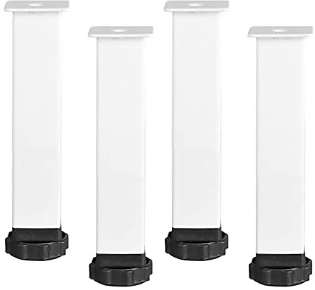 pingping1991 4 Pcs Pieds de Meubles Réglables en Métal, Réglables Pieds de Lit Reglable Tube Carré Acier Pied Sommier Pattes de Meuble,pour Support Fixe De Cadre De Lit Tatami (20cm(7.9in),Blanc)