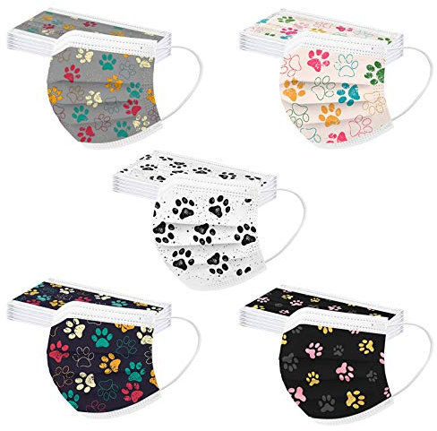 50Stück Erwachsene Mundschutz Einweg 3-lagig mit Motiv Bunt Mund Nasenschutz Cartoon Druck Tücher Atmungsaktiv Mund-Tuch Bandana Halstuch Schals für Männer Frauen (A15, 17x9.5cm)