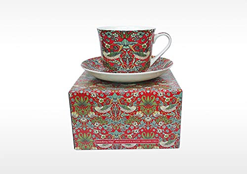 heritage BONE CHINA BREAKFAST CUP/SAUCER WILLIAM MORRIS STRAWBERRY THIEF GIFT BOXED POSTAGE FREE UK