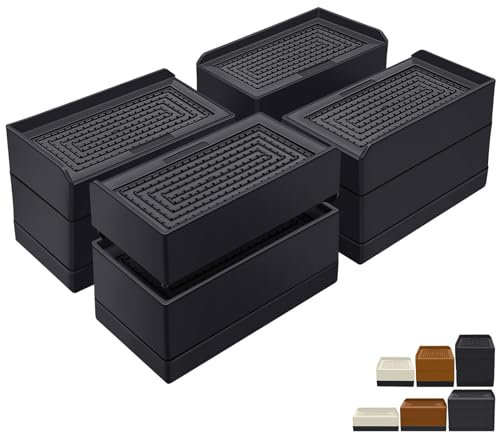 ANNKUT Rechteckige Betterhöhungen, 7,6 cm, strapazierfähig, verstellbar, Möbelerhöhungen für Bett, Sofa, Tisch und Couch, unterstützt bis zu 600 g, 4 Stück, Schwarz