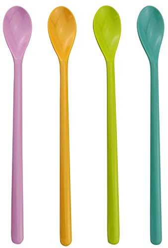 ZZLZX Lot de 4 cuillères à long manche de 22,6 cm pour mélanger, Accessoires Cuisine, café, thé glacé, crème glacée, cocktail, chocolat chaud (rose, jaune, bleu, vert)