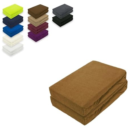 EXKLUSIV HEIMTEXTIL Frottee Spannbettlaken Doppelpack 180-200 x 200 cm 80% Baumwolle, 20% Polyester Öko - Tex Zertifiziert, Markenqualität, Matratzenhöhe bis 25 cm, Nougat