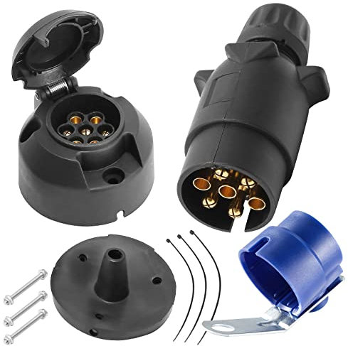 AGRISHOP Enchufe de Remolque 7 Pines y Zócalo de Remolque 7 Pines con Sello de Goma Iimpermeable y Soporte para Enchufe de Remolque, Enchufe y Zócalo de Remolque para Autos RV Barco Camión