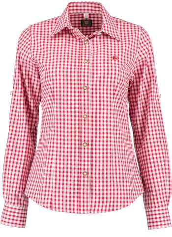 OS Trachten Damen Bluse Langarm Trachtenbluse mit Liegekragen Qorru