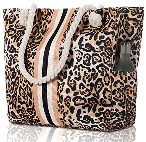 Große Strandtasche, Zubehör, wasserdicht, sanddicht, für Damen, Leoparden-Print, Large