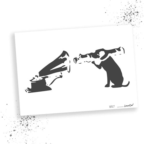 LaserCad Schablonen BANKSY Streetart (B057, HMV Dog, DIN A6) Stencil für Graffiti, Airbrush, Kunst, Deko, zum Malen