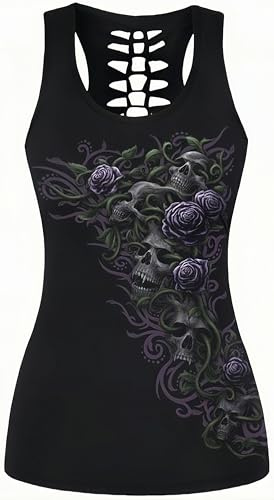 Ocean Plus Women's Skull Sport Tops Gothic Tank Top Sleeveless Workout Vest Criss Cross Shirt Halloween Quick Dry Running Shirt