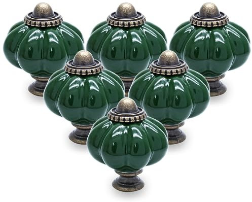 Cjueiom 12 Pack Ceramic Drawer Knobs, Dark Green Vintage Cupboard Knobs with Mounting Screws, Antique Wardrobe Pull Handles for Kitchen Cabinet and Dresser