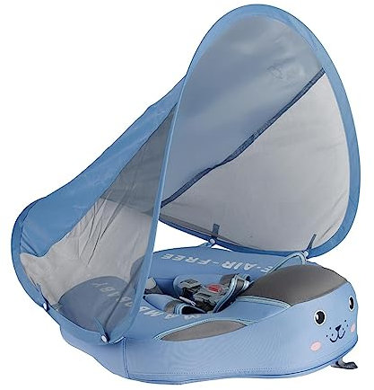 Dubbulon Bouet Piscine Bébé, Bouee Bebe avec Pare Soleil, Pas Gonflage Bouee Bebe, Flotteurs Piscine avec Sécurité, Anneau Flotteur Piscine, Accessoires Piscine pour Enfant 3 À 24 Mois