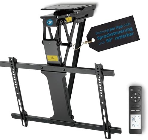 Xantron® DEHA-600E-Roto TV Deckenhalterung Elektrisch Klappbar Neigbar & Drehbar / 32-75 Zoll [Sprachsteuerung] Deckenhalterung für Fernseher/Monitor Deckenhalterung/TV Halterung inkl. Fernbedienung