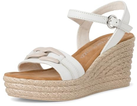 MARCO TOZZI Damen Sandalen mit Keilabsatz mit Verstellbarem Riemen aus Leder, Weiß (White), 41 EU