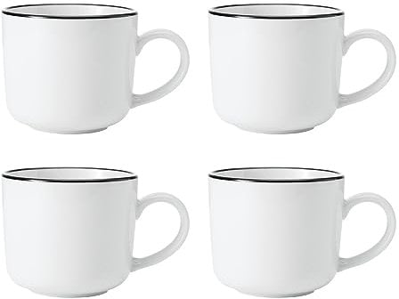 MIKASA Limestone Porcelain Mug Set, 4X Porcelain Mugs with Black Rim for Tea and Coffee, 360ml| Gift Boxed & Dishwasher Safe