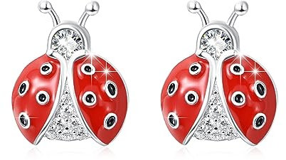 Marienkäfer Ohrringe für Damen Mädchen 925 Sterling Silber hypoallergen Marienkäfer Winzige Ohrstecker Winziger Roter Käfer Schwarzer Kopf Kleintier