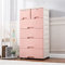 Freistehend Kunststoff Nachttisch Kommode 6-Schublade Kunststoff Kommode Möbel Schubladenregal Badezimmerschrank Schließfach Aufbewahrungsschrank mit 4 Räder (Rosa)