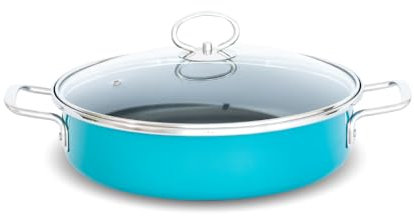 Lätt Home Cacerola Baja Antiadherente de 26 cm Turquesa con Tapa. Acero Vitrificado Ecológico, libre de PFOA. Olla apta para Inducción, Vitrocerámica, Gas. Hasta 50% Ahorro Energético