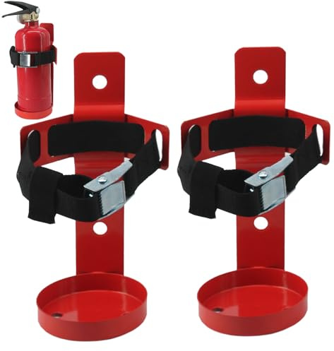 Supporto per estintore, staffa in metallo da parete, compatibile con estintori da 1,1 kg, strato a polvere rossa (2 pezzi)