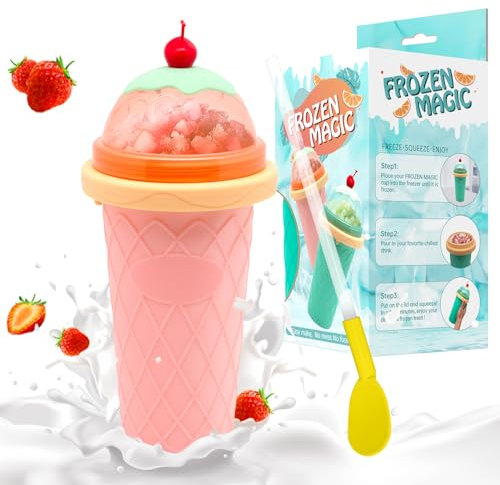 Slushie Cup, Smoothie Cups mit Deckel & Strohhalmen, Slushy Cup für Säfte, Milch und Eiscreme, Tragbare Frozen Magic Slushie Cup Maker für Kinder, Freunde und Familie (Rosa)