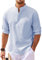 Ryehack Men's Henley Long Sleeve Shirt Casual Cotton Tops Waffle Beach Shirts Lightweight Loose Fit S-5XL Blue