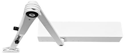 Ferme-porte Geze TS 4000 blanc pour portes à un vantail jusqu'à 1400 mm de largeur avec barre de blocage commutable et plaque de montage 3 en 1