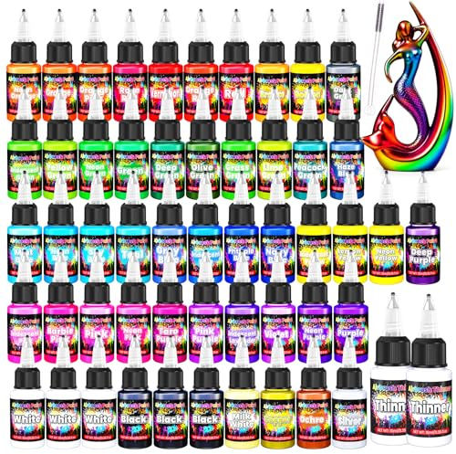 Peinture aérographe – 54 couleurs prêtes à pulvériser – Peinture acrylique à base d'eau pour métal – 10 ml