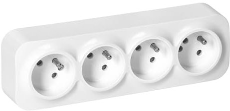 Miratic Enchufe Pared - Versión Francesa - Toma de Corriente Pared IP20 Enchufe de Superficie 16A/230VAC Duradero y Seguro para Uso Doméstico y Comercial (4 tomas)