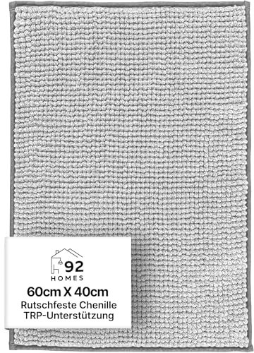 92 Homes Chenille Badezimmerteppich rutschfeste Badematte Waschbar Badteppich Weich Badvorleger Saugfähige Duschvorleger für Badezimmer - 40x60 cm