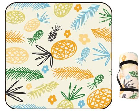 Treer Picknickdecke Wasserdicht isoliert Campingdecke Stranddecke Maschinenwaschbar Faltbar Klein Groß Picknickmatte, für Outdoor Strand Camping Wandern Ausflüge (100x150 cm,Ananas)
