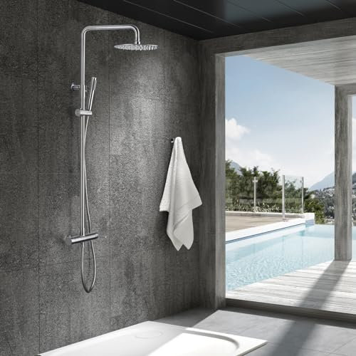 IMEX - Columna Ducha Exterior Acero Inoxidable | Ducha de Jardín Exterior de Acero S.316 para Terraza | Conjunto de Grifería con Agua Fría y Caliente para Piscina con Alcachofa | Serie Moscú