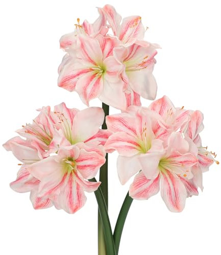 Oairse 3er-Set Kunstblumen Clivia mit 4 Blütenköpfen Seidenblumenstrauß für Weihnachten, Zuhause, Tischdekoration, Hochzeitsfeier-Arrangements, Esstisch-Mittelstück, Neujahrs-Ornamente, Rosa-Weiß
