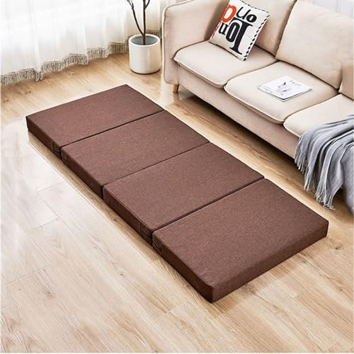 DUOLEH Klappmatratze Gästebett-Matten, Schlafsofas mit abnehmbarem Bezug für Camping, Schlafzimmer, Wohnwagen, Bodenmatratze, Reisematratze, Druckentlastung, Bett in einer Box (200 x 80 x 5 cm, braun)