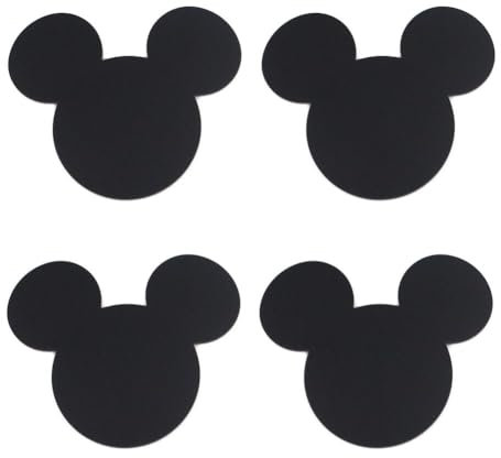 4-teiliges Set schwarz – Micky-Kopf-Edelstahl-Getränkeuntersetzer, rutschfest, kratzfest, Küchentisch, Camping, Untersetzer, 4er-Set mit Halter