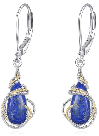 Lapislazuli Ohrringe für Damen 925 Sterling Silber Blauer Edelstein Leverback Tropfen Hängend Ohrringe Vintage Lapislazuli Schmuck für Damen Mädchen