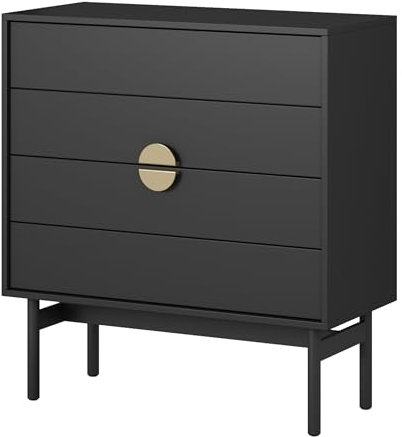 Selsey Kommode Aufbewahrungsschrank 4 Schubladen Schrank Schubladenschrank Push to Open 85,5 cm Stoon Schwarz