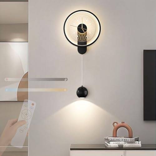 TZSMUM LED Wanduhr Kreativ Wandleuchten mit Fernbedienung Wandleuchte 3 Farbiger Dimmbar Wandlampe 2700K-6500K Uhr Design Moderne Wanddekoration Wohnzimmer Esszimmer Büro Küche (Schwarz)