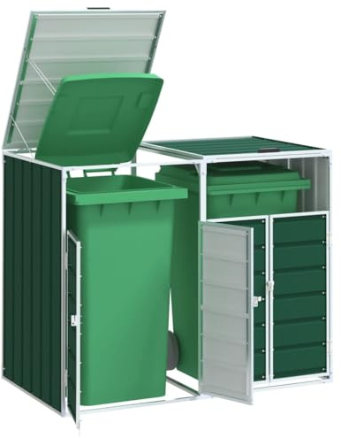 Festnight Habillage de Poubelle en Acier pour 2 poubelles Cache Poubelle Exterieur Rangement de poubelles de Jardin Hangar à poubelles-Vert-2 poubelles