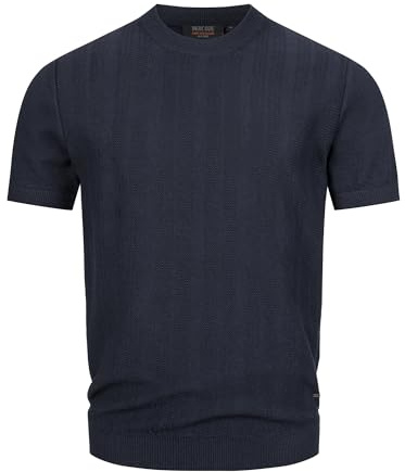 Indicode Herren INVarson T-Shirt Sommershirt mit vertikalem Strickmuster | Klassisches T-Shirt mit Rippstricksaum und weicher Qualität, Herrenshirt, Basic Shirt, Freizeitshirt, Sommershirt für Männer