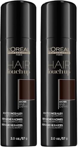 L'OREAL PROFESSIONNEL - Spray Retouche Racines Hair Touch-Up - Teinte Brun - Résultat Naturel & Sans Démarcation - Résiste À l’Eau - S’élimine En 1 Shampoing - Cheveux Colorés - 75 ml (Lot de 2)