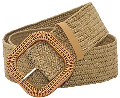 2025 - Damen Gürtel gewebte elastische Stretch breite Taillengürtel für Kleider mit Schnalle Mütze Schal Set Junge Blau (Khaki, One Size)