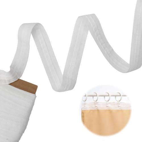 APOMOONS 30 m x 2,5 cm Ruban fronceur pour rideau Blanc Ruban plissé universel à coudre Pour crochets de rideau, Galon fronceur à repasser Pour décoration de chambre à coucher