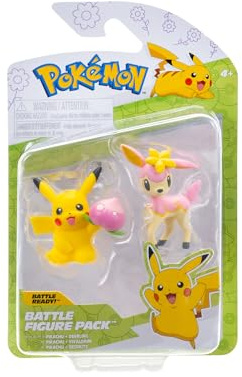 Pokémon PKW4106 - Battle Figure Pack - Pikachu, Sesokitz, offizielle detaillierte Figuren, je 5 cm