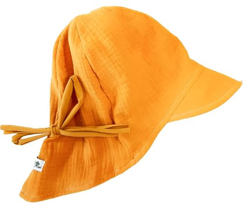 Fuchs & Kiwi Baby Sommerhut Musselin – UV-Schutz 50+ & atmungsaktiv – Mitwachsend – 100% Baumwolle – Öko-Tex – Sonnenhut Baby – Handmade in Berlin (DE/NL/SE/PL, Alphanumerisch, S, Uni senfgelb)
