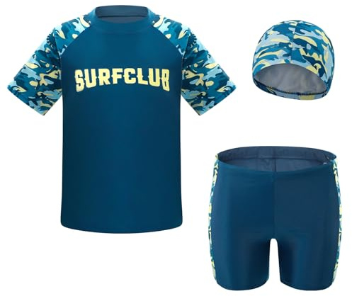 Cheerful Mario Bañador Niño 5 a 13 Años Conjuntos de Ropa de Baño UV Protección Camiseta de Surf y Pantalones Cortos de Baño Azul 10-11 Años
