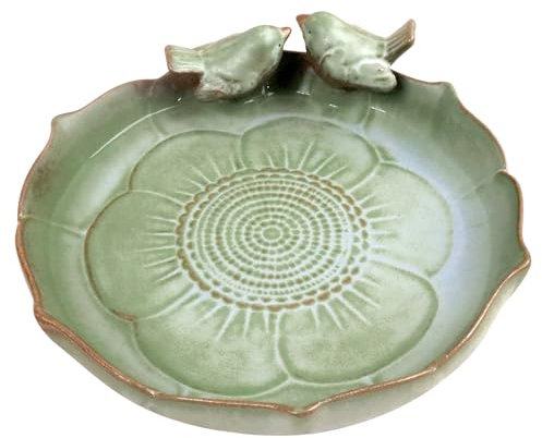 Ceramic Bird Bath for Outside on Ground, 9.45-Inch Birds Bath Bowl Only, Ground Bird Feeders and birdbath for Outdoors, Garden, Tabletop, Deck, Balcony and Lawn