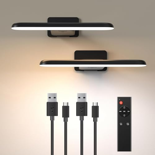 Picture Lights for Wall, Rechargeable Battery Wall Lights with Remote-2PK | 300 Lumens Cordless Dart Board Light, 3 Color Temps & Dimmable, 4500mAh, CRI≥95, for Picture Gallery Dartboard Frame, Black