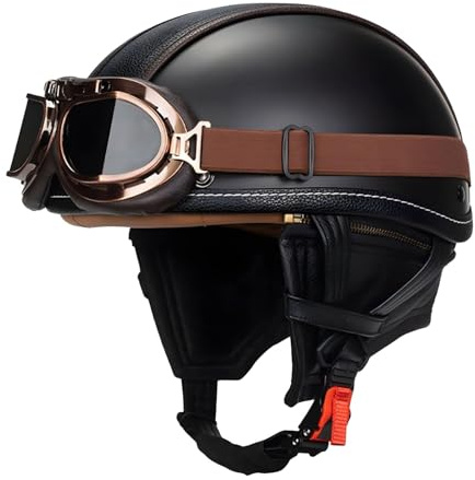 Vintage Deutsche Motorrad-Halbhelme Halbschalenhelm ECE-Zertifizierung mit Sonnenbrille Jethelm Retro-Scooter-Helm Cruiser Moped Offener Helm